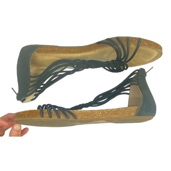 ADAM TUCKER Women Sandals Size 8 Black Me Too Cali Leather Flat Summer Beach s-9 - Picture 6 of 10